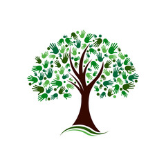 Tree with Hands Social Network Vector logo