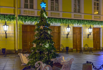 Christmas tree on the street of St. Petersburg, Russia