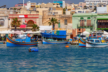 Malta. Marsaxlokk. Traditional fishing boats.