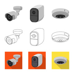 Isolated object of cctv and camera sign. Collection of cctv and system stock symbol for web.