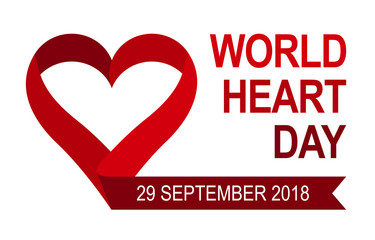 abstract vector banner for world heart day with a ribbon folded in the shape of a heart and text
