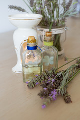 Lavanda essential oil for aromatherapy/ Wellness concept/ Provence french style/ Soft focus /Toned