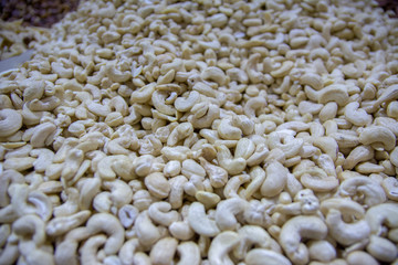 Assorted dried fruits at bazaar.Assortment of organic dry, dried fruits, counter on the food market, organic healsy healthy snack, selective focus