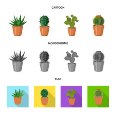 Isolated object of cactus and pot symbol. Collection of cactus and cacti stock vector illustration.