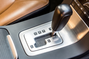 Automatic transmission gear, car interior close up