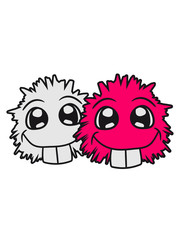 2 freunde team paar liebe verliebt pärchen klein süß niedlich haarig comic cartoon clipart lustig
