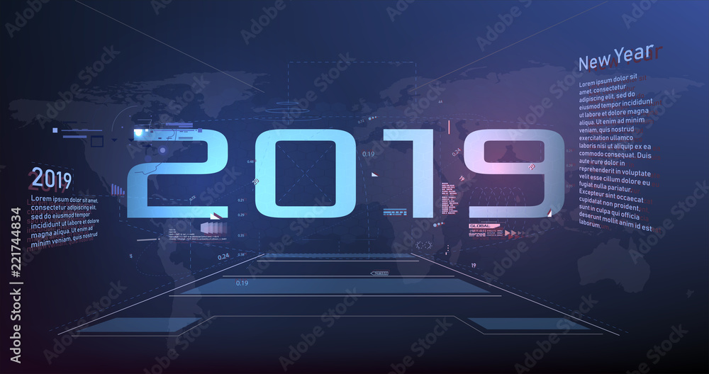Fototapete Modern futuristic template for 2019. New year 2019 in style HUD.Vector illustration for your design. Technology background. Futuristic user interface. HUD.