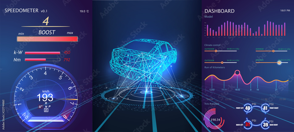 Poster futuristic user interface. hud ui. abstract virtual graphic touch user interface. cars infographic. 