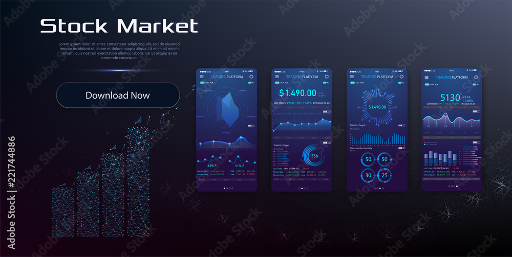 Poster ui ux design app cryptocurrency wallet. modern user interface screen template for mobile smart phone