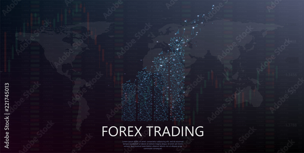 Aufkleber 	 Abstract financial chart with uptrend line graph and bar chart on blue color background.Low poly blue