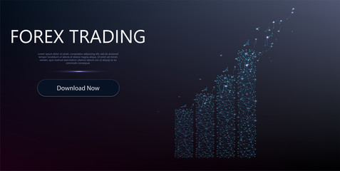 	 Abstract financial chart with uptrend line graph and bar chart on blue color background.Low poly blue