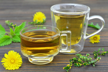 Herbal tea in transparent cups