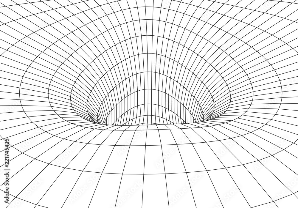Poster tunnel or wormhole. digital 3d wireframe tunnel. 3d tunnel grid. network cyber technology. surrealis