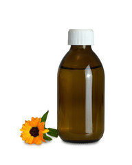 Calendula tincture isolated on white background