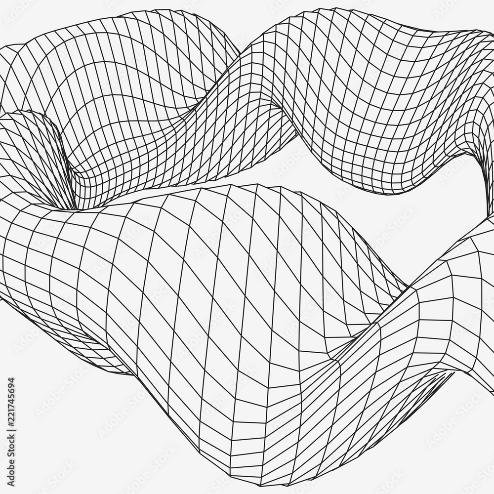 Poster tunnel or wormhole. digital 3d wireframe tunnel. 3d tunnel grid. network cyber technology. surrealis