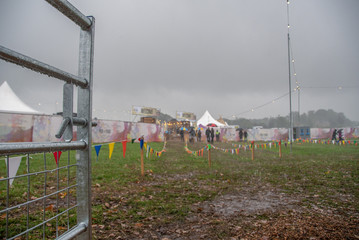 Rainy festival entrance to Pub In The Park 2018 (Knutsford)