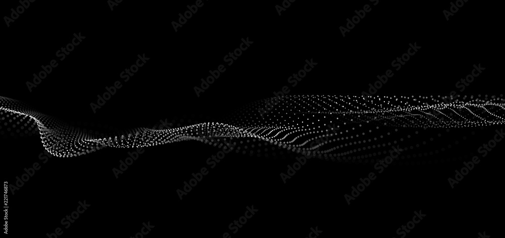 Poster wave 3d. wave of particles. futuristic point wave. design for poster. technology vector background. 