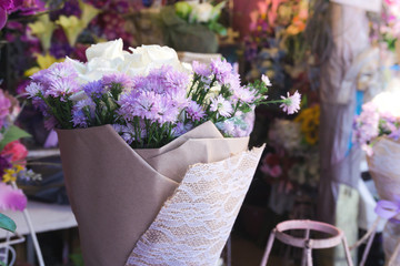 Bouquet of roses flowers and daisy flowers,Romantic white rose on the day of joy