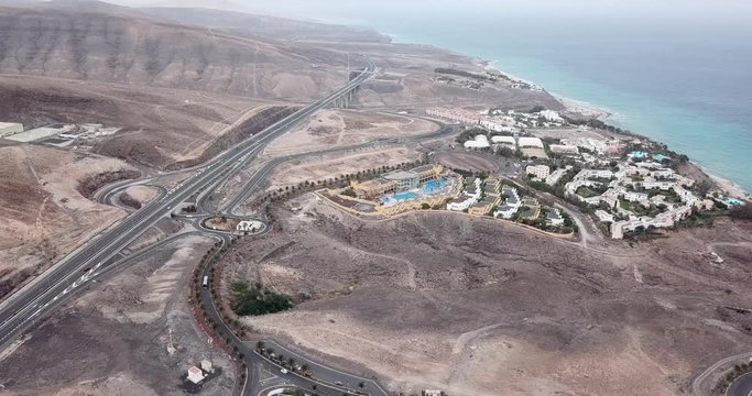 Aerial view of FV-2 motorway in Fuerteventura, Canary Islands, Spain