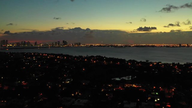 4k aerial night footage Miami Beach Biscayne Bay
