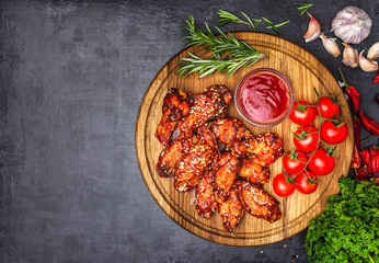 Hot Meat Dishes - Grilled Chicken Wings with Red Spicy Sauce