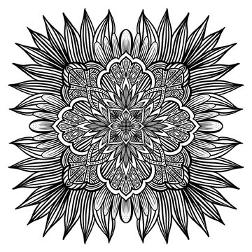 Circular pattern. Brilliant mandala design for Henna Mehndi, ethnic tattoo prints and decoration. Decorative ornament for meditation, relaxation coloring, clothing design, textile, adult coloring book
