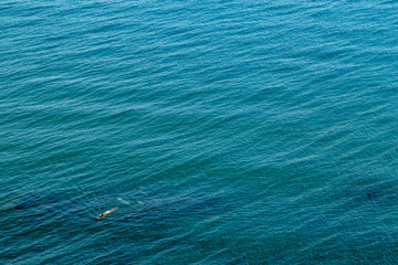 Lonely Young Beautiful Girl on a Calm Blue-green Deep Greek Sea