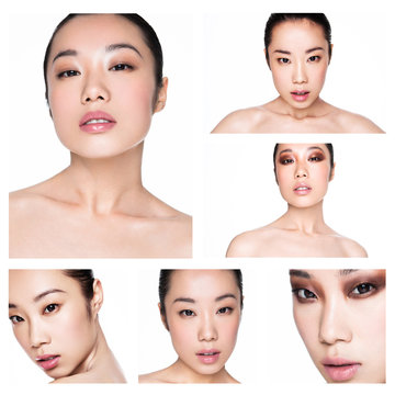 Collage beauty asian fashion model natural make up