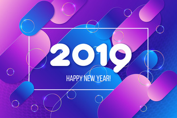 New Year 2019 card. Gradient purple shapes composition. Abdstract background. Vector illustration