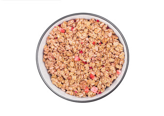 Fototapeta na wymiar Black bowl with natural organic granola cereal