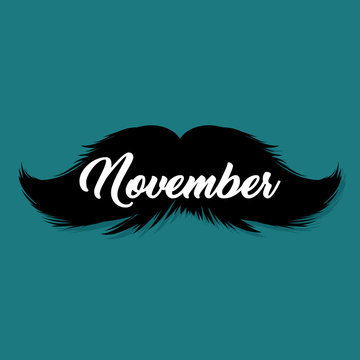 Moustaches November Blog Post Template for Bloggers and Social Media. Black Mustache Silhouette. Hand Drawn Retro Lettering with Word November. Cinco de Mayo, Mustache Carnival Design.