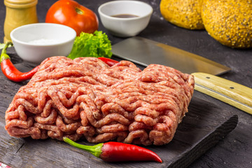 raw minced meat. ingredients for burger