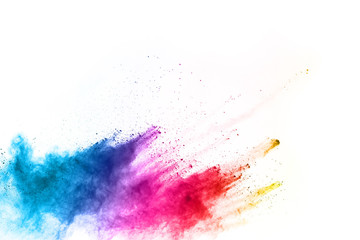 abstract powder splatted background. Colorful powder explosion on white background. Colored cloud....