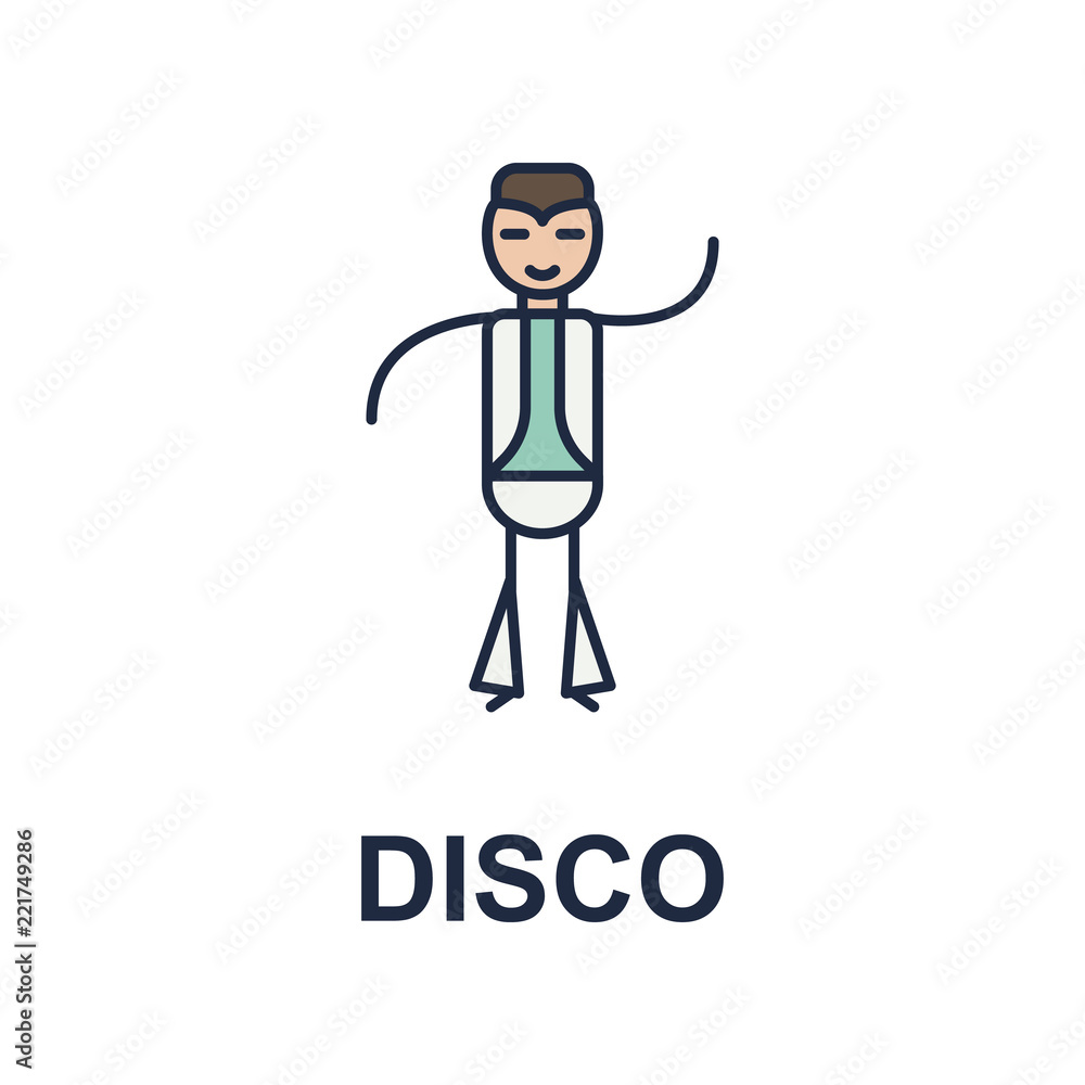 Poster disco musician icon. element of music style icon for mobile concept and web apps. colored disco musi