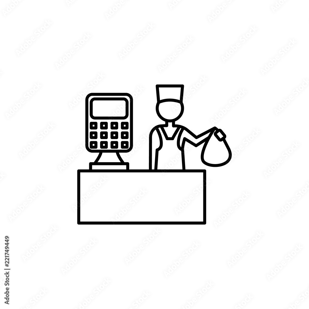 Poster store cashier with package outline icon. element of shopping icon for mobile concept and web apps. t