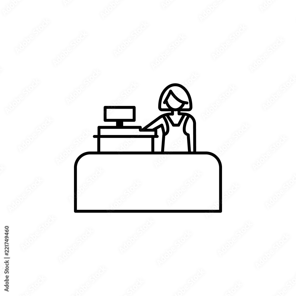 Poster cashier in store outline icon. element of shopping icon for mobile concept and web apps. thin line c
