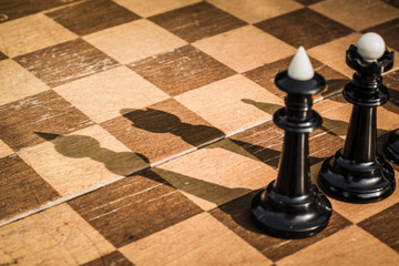 creative concept of black chess figure and shadow