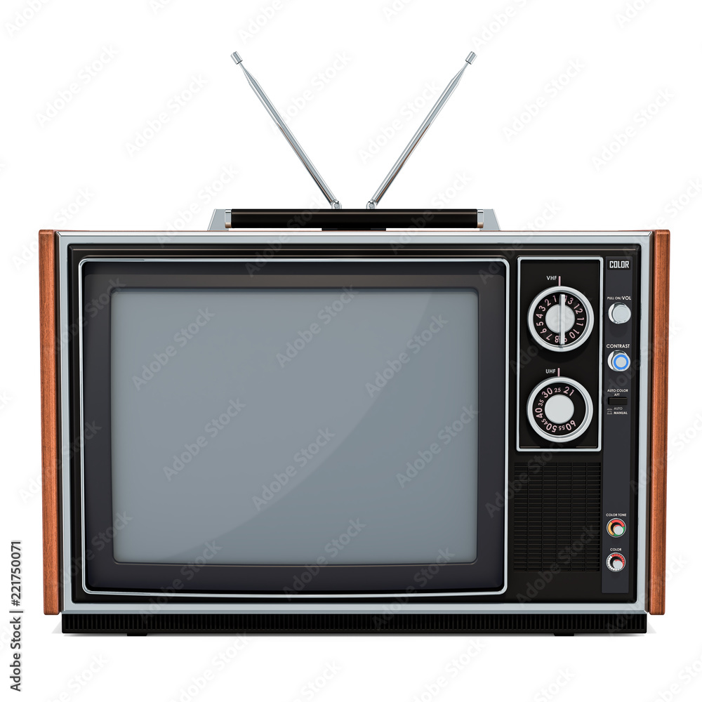Poster retro tv set front view, 3d rendering