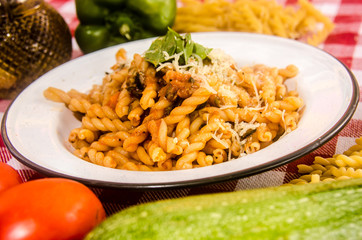 Gemelli alla arrabbiata italian dish