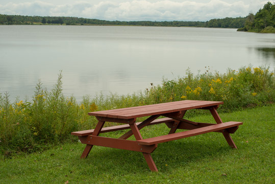 Pinic table on the lakeshore