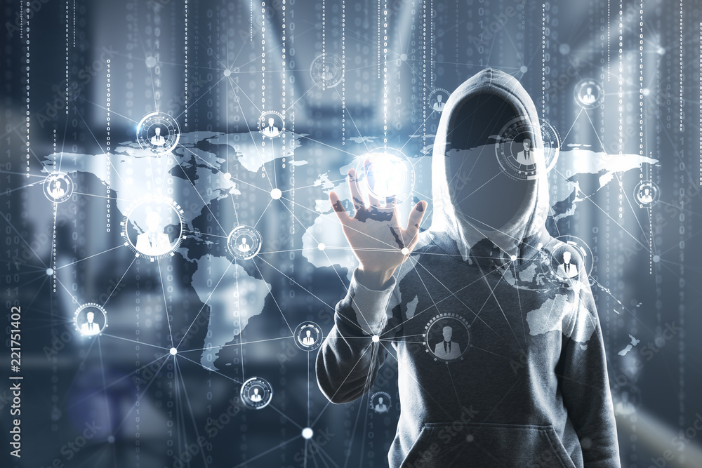 Poster global business and hacking concept