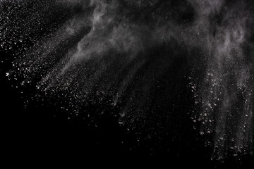White powder explosion on white background. Colored cloud. Colorful dust explode. Paint Holi.