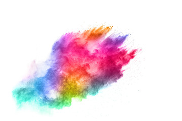 Fototapeta premium Colorful powder explosion on white background. Colored cloud. Colorful dust explode. Paint Holi.