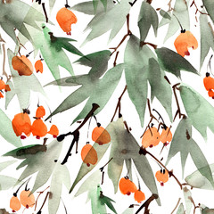 Tree and berries pattern on white background