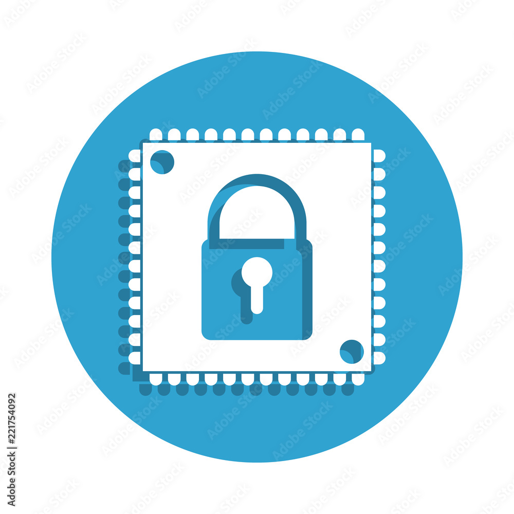 Poster lock on a chip icon in badge style. one of cyber security collection icon can be used for ui, ux