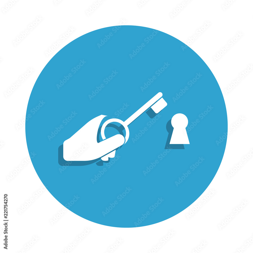Poster key to the lock icon in badge style. one of cyber security collection icon can be used for ui, ux