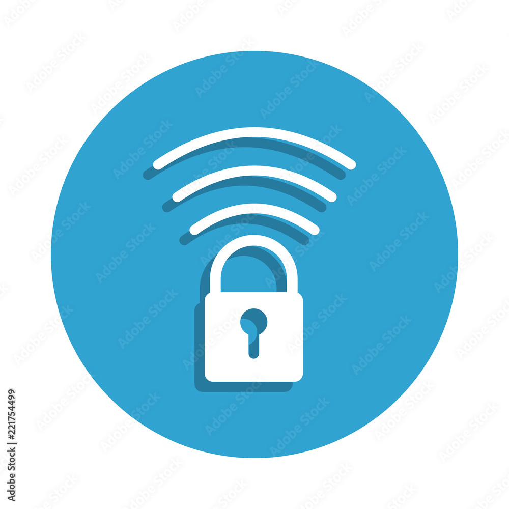 Poster lock on wireless communication icon in badge style. one of cyber security collection icon can be use