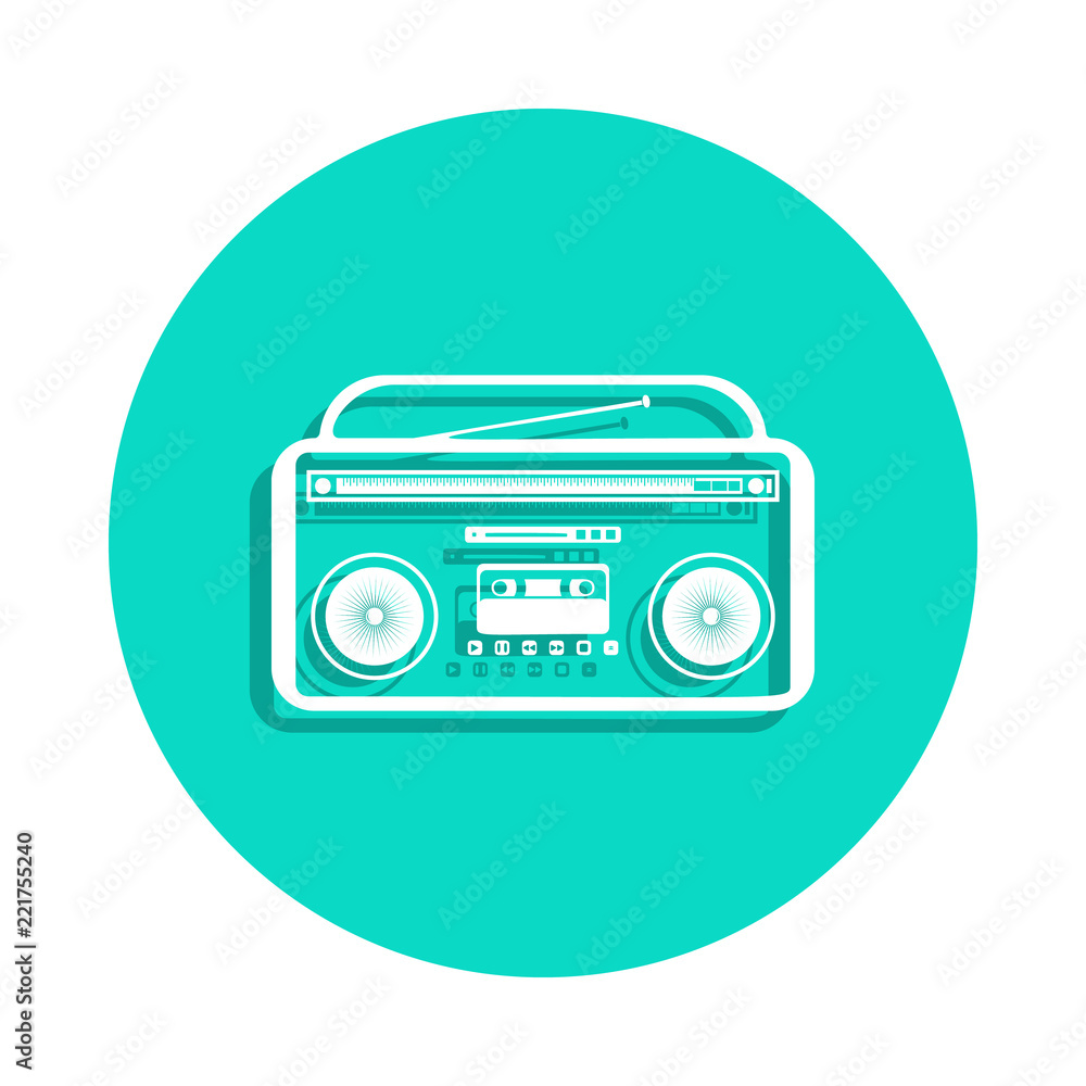Poster cassette recorder icon in badge style. one of music instruments collection icon can be used for ui, 