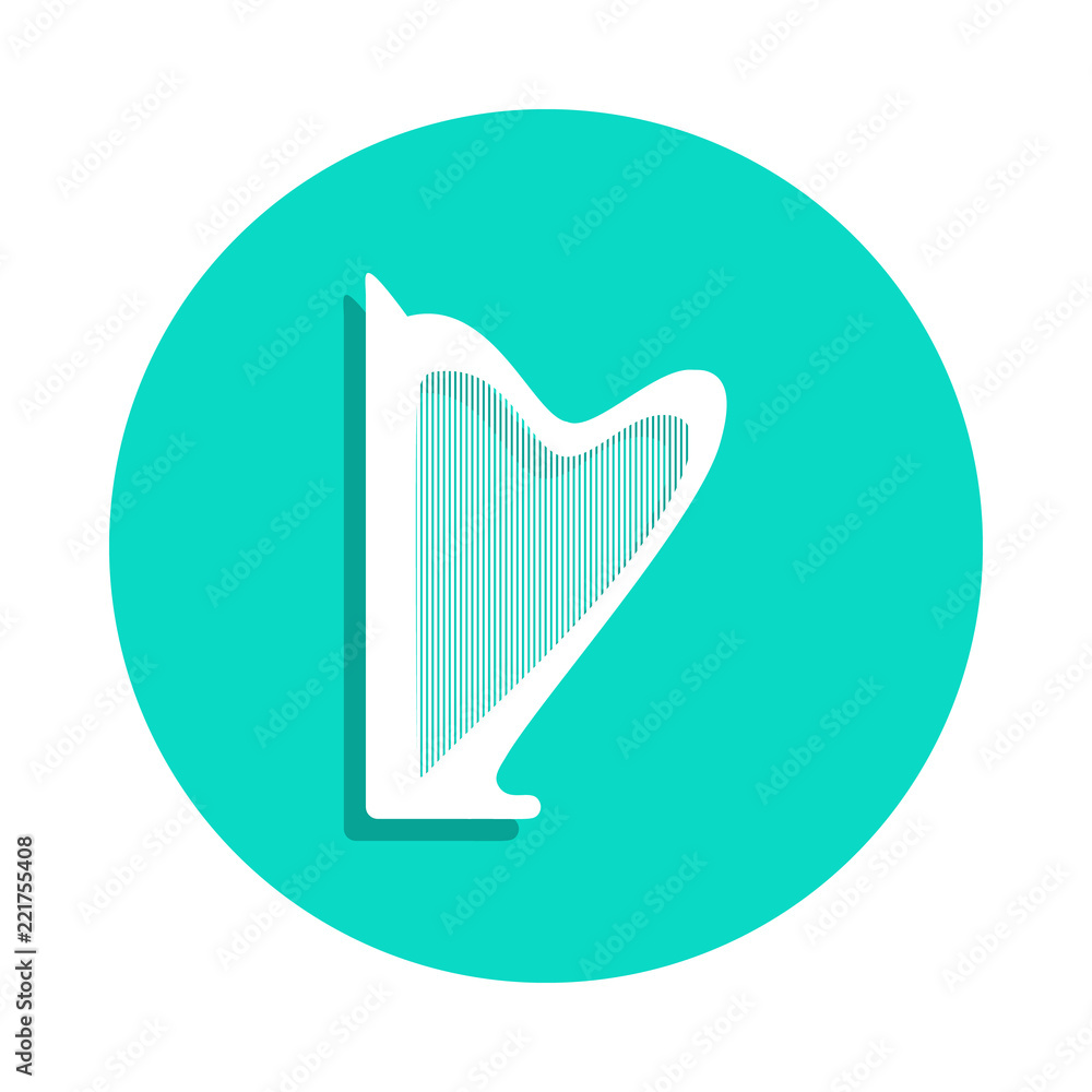 Poster harp icon in badge style. one of music instruments collection icon can be used for ui, ux