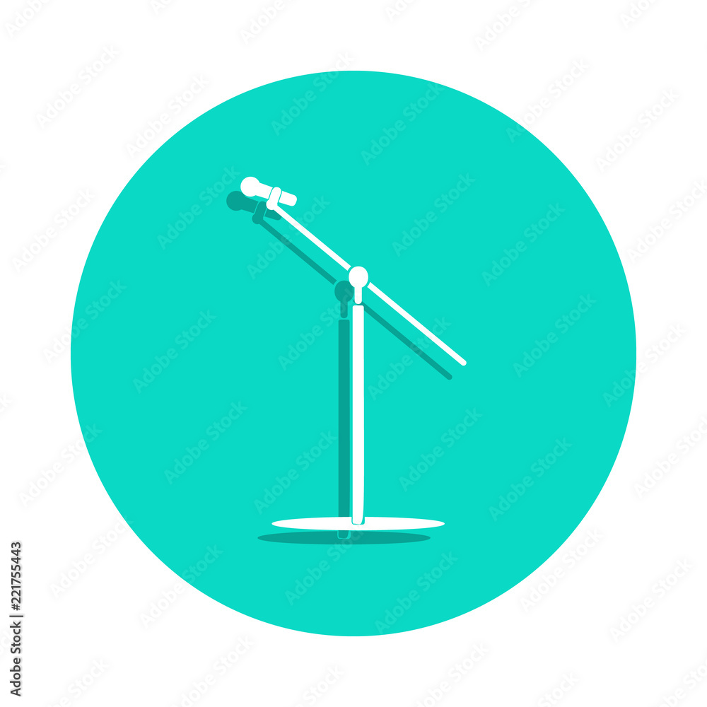 Poster microphone with stand icon in badge style. one of music instruments collection icon can be used for 